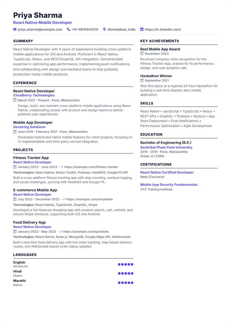 Balanced resume template preview