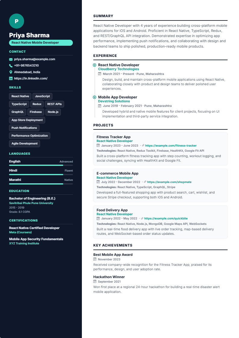 Refined resume template preview