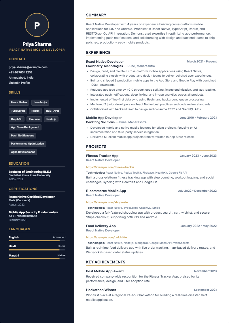 Bold resume template preview